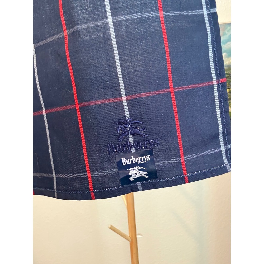 Burberrys Handkerchief Mens OS Navy Red Plaid Windowpane Check Logo Cotton